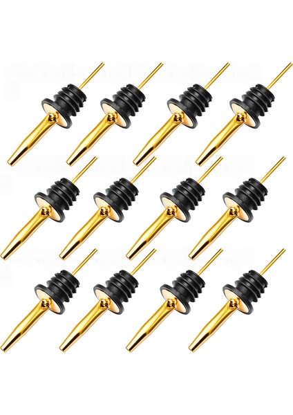 12 Adet Paslanmaz Çelik Klasik Şişe Dökücüler Konik Spout - Kauçuk Toz Kapaklı Likör Dökücüler Altın (Yurt Dışından)