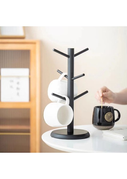 Kahve Fincan Tutucu 6 Kancalı Ahşap Renk ile Tezgah Bardak Tutucu Için Uygun Daha Kalın Bir Taban (Yurt Dışından) modelleri