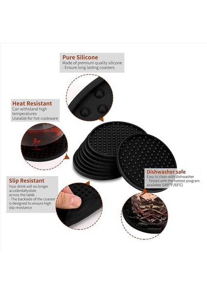 Siyah Yuvarlak Silikon Kauçuk Içecek Bardak Altlıkları (30 Set) Evler ve Çubuklar Için Olmayan Kaymaz (Yurt Dışından) fırsatları