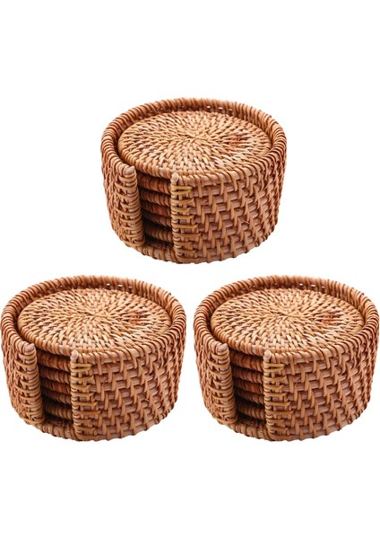 18PCS/ Içecek Bardak Altlıkları Kungfu Çay Aksesuarları Yuvarlak Sofra Takımı Placemat Tabak Mat Rattan Dokuma Kupa Mat Pad Çapı (Yurt Dışından)