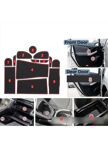 Toyota Prius Için 2x Anti-Slip Kauçuk Kapı Yuvası Kupa Mat 30 XW30 ZVW30 2010-2015 Kapı Groove Mat Aksesuarlar Çıkartmalar Kırmızı (Yurt Dışından) modelleri