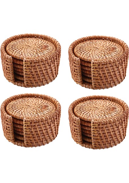24PCS/ Içecek Bardak Altlıkları Için Set Kungfu Çay Aksesuarları Yuvarlak Sofra Takımı Placemat Tabak Rattan Örgü Fincan Mat 8cm (Yurt Dışından)