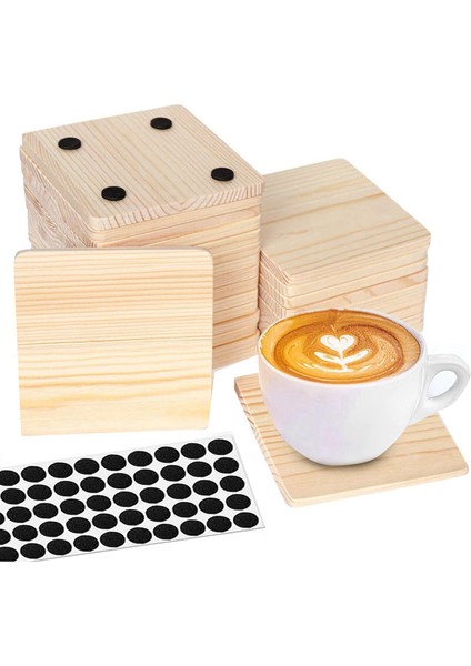 50 Paket Bitmemiş Ahşap Bardak Altlıkları 4 Inç Boş Ahşap Bardak Altlıkları Kaymaz Silikon Noktalar Kare (Yurt Dışından) fiyatları