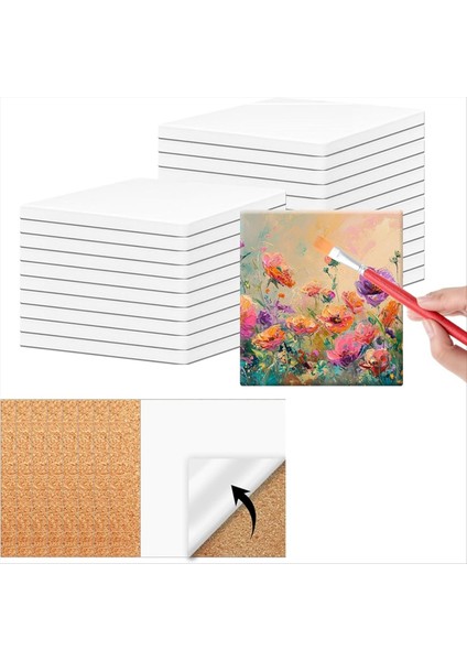 24 Adet El Sanatları Için Seramik Fayanslar 4x4 Inç ve Kendi Yapışkanlı Mat Zanaat Için Sırsız Seramik Bardak Altlıkları Dıy Coasters (Yurt Dışından)