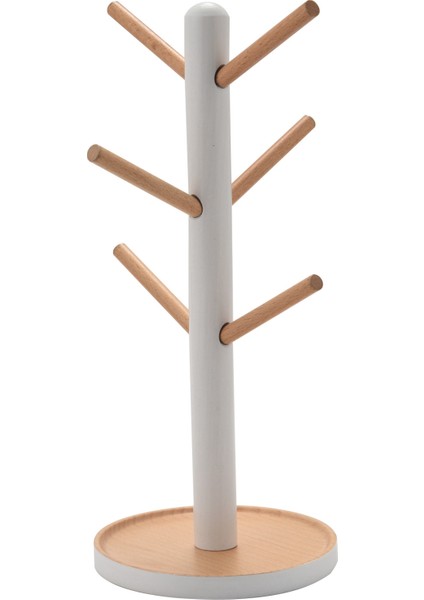 Ahşap Kupa Asma Ekran Raf Içecek Sware Rafı 6 Kancalı Ağaç Şekli Ahşap Kahve Çay Fincan Saklama Tutucusu Stand Beyaz (Yurt Dışından)