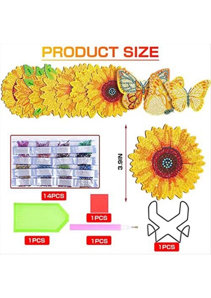 Yeni Başlayanlar Yetişkinler Sanat ve El Sanatları Malzemeleri Için Uygun Braket ile Ayçiçeği Elmas Boya Coaster Seti (Yurt Dışından) modelleri