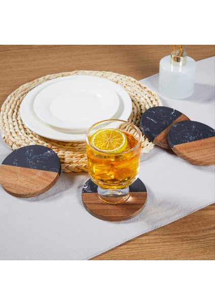 Içecekler Için 4 Set Masa Üstü Koruması Için Mermer Ahşap Birleştirilmiş Coaster Birden Fazla Bardak Için Fincan Tutucu Bardak Altlıkları (Yurt Dışından) modelleri