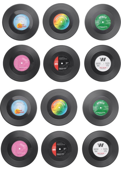 12 Adet / Set Eğirme Retro Vinil Disk Içecek Bardak Altlıkları (Yurt Dışından)