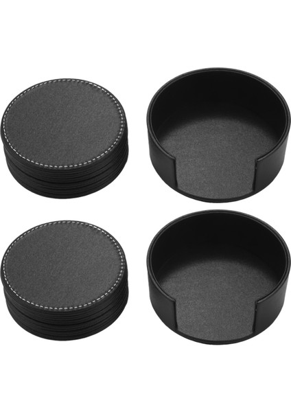 12 Deri Içecek Bardak Seti Ev ve Mutfak Için Siyah Fincan Mat Pedi Siyah (Yurt Dışından)