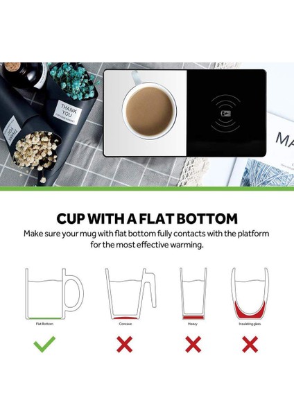 Kahve Daha Sıcak Kahve Kupa Sıcak Fincan Daha Sıcak Elektrikli Içecek Sıcak ve Kablosuz Şarj Cihazı Sabit Sıcaklık Isıtma Kupa Bardağı Sıcak Kahve Çay Süt Için Ev/ofis Için Set (Yurt Dışından) indirimleri