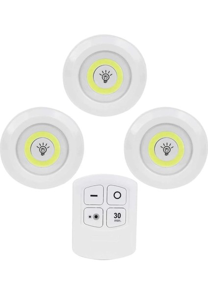 LED Işık Kablosuz Uzaktan Kumandalı Dolap Içi LED Ampul Seti 3lü Set Gece Lambası Spot Lamba