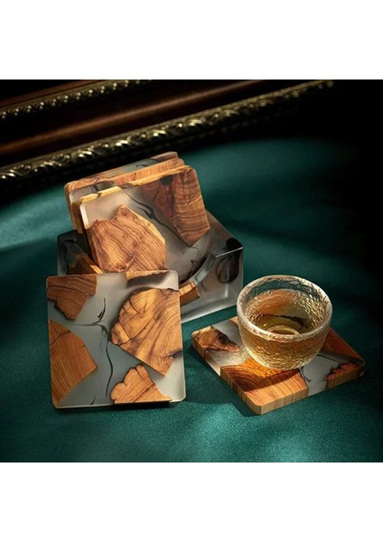 Epoksi Reçinesi ile Ayarlanan Ahşap Bardak Altlıkları - Içecekleri Için Tutucu Modern Bardak Altlıkları 6 Bardak ve Tutucu Içerir (Yurt Dışından) indirimleri
