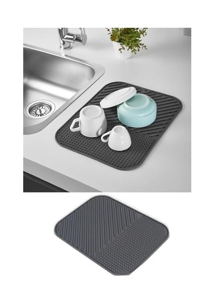 Çift Taraflı Kaydırmaz Silikon Bulaşık Kurutma Matı Örtüsü Buzluk Halısı Bulaşıklık Antrasit Renk SEA148A fiyatları