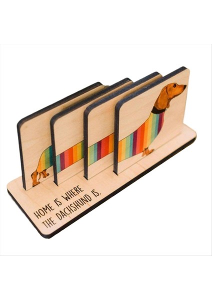 Tutucu ile 4 Dachshund Coaster Seti Dachshund Dog Wood Coaster Set Set Yemek Masa Dekoru Hayvan Temalı Barınaklar (Yurt Dışından)