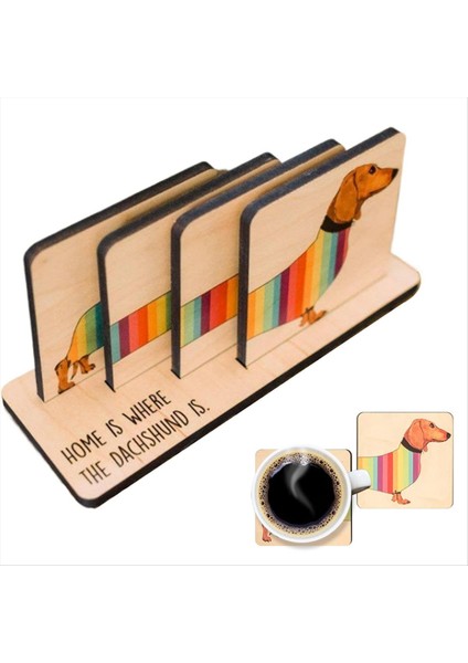 Tutucu ile 4 Dachshund Coaster Seti Dachshund Dog Wood Coaster Set Set Yemek Masa Dekoru Hayvan Temalı Barınaklar (Yurt Dışından) fiyatları