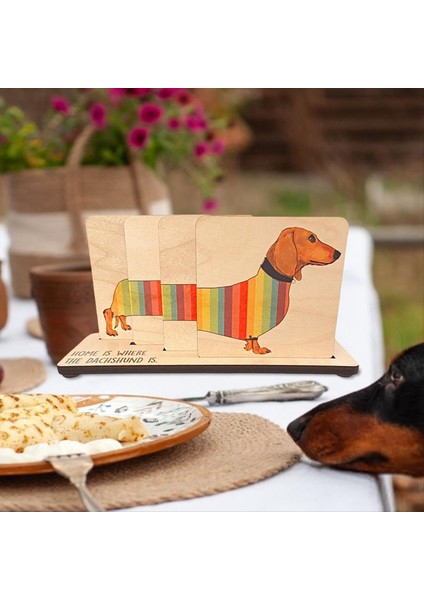 Tutucu ile 4 Dachshund Coaster Seti Dachshund Dog Wood Coaster Set Set Yemek Masa Dekoru Hayvan Temalı Barınaklar (Yurt Dışından) fırsatları