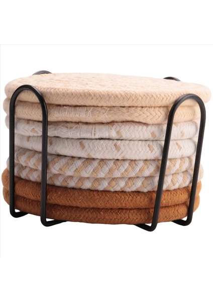 8 Adet Tutucu ile Bardak Altlıkları Içecekler Için 4 Renk Emici Bardak Altlığı Ev Dekorasyonu Için Pamuk Dokuma Coaster Set (Yurt Dışından)