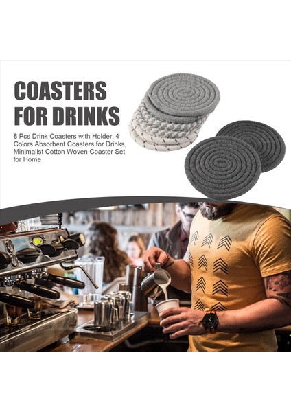 8 Adet Tutucu ile Bardak Içiyor Içecekler Için 4 Renk Emici Bardak Altlığı Minimalist Pamuklu Dokuma Coaster Ev Için Set (Yurt Dışından) fırsatları