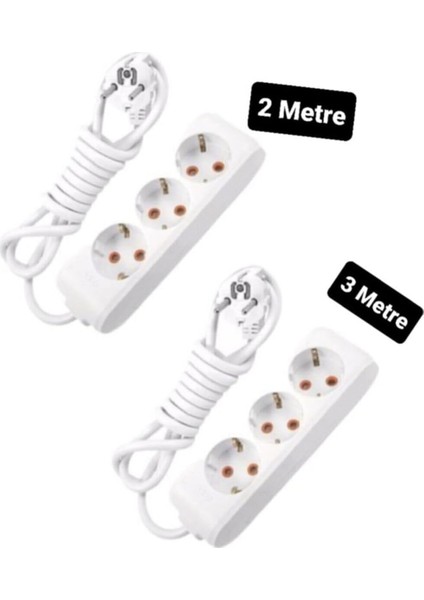 Multilet Grup Priz Uzatma Kablosu (1 Adet 3 Lü Üçlü 2 mt Metre + 1 Adet 3 Lü Üçlü 3 mt Metre