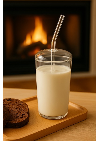 500 ml Borosilikat Cam Bardak – Cam Kapaklı ve Pipetli, Silikon Contalı, Isıya Dayanıklı Şeffaf Tasarım