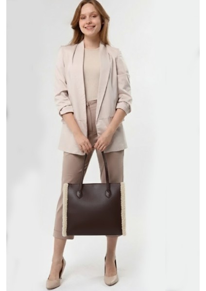 Kahverengi Polar Detaylı Geniş Omuz Çantası fırsatları