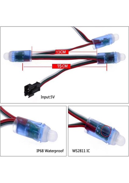 200PCS 4m/6 5 Metre DC5V WS2811 Tam Renkli LED Piksel Işık Modülü 12MM 15CM Kablolar IP68 Su Geçirmez Rgb Dijital LED Dizeleri (Yurt Dışından) modelleri