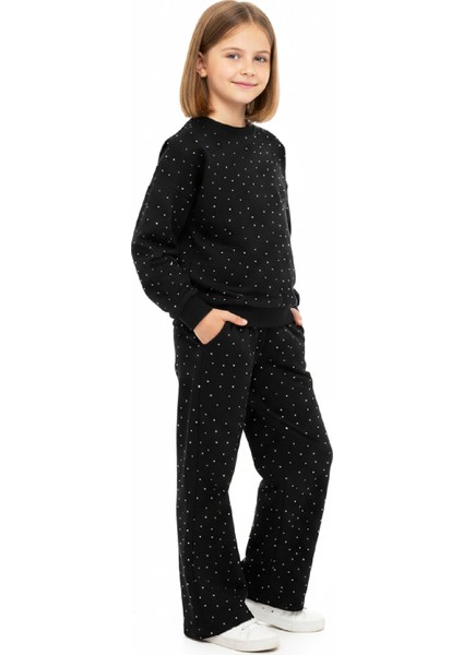 Kız Çocuk Taş Süslemeli-2 Iplik-Şardonsuz Alt-Üst Takım-5 -12 Yaş 12424