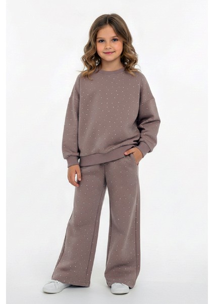 Kız Çocuk Taş Süslemeli-2 Iplik-Şardonsuz Alt-Üst Takım-5 -12 Yaş 12424
