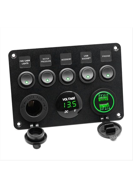 Tekne Anahtarı Panel Araç Anahtarı Panel Su Geçirmez Dijital Voltmetre Çift USB Port Outlet Kombinasyonu Deniz LED Rocker Kırmızı (Yurt Dışından)