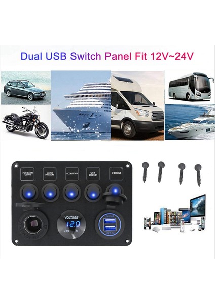 Tekne Anahtarı Panel Araç Anahtarı Panel Su Geçirmez Dijital Voltmetre Çift USB Port Outlet Kombinasyonu Deniz LED Rocker Kırmızı (Yurt Dışından) fırsatları