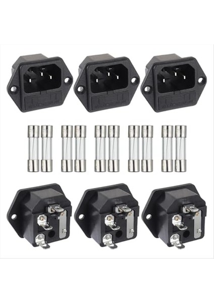 Ac 250V 10A 2 1 Montaj Giriş Modülü Tap Soketi Güç Giriş Konnektörü 10A Sigorta ile Erkek Bıçaklar (6 Pcs Paketi) (Yurt Dışından) fiyatları