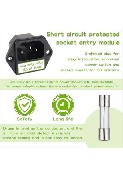 Ac 250V 10A 2 1 Montaj Giriş Modülü Tap Soketi Güç Giriş Konnektörü 10A Sigorta ile Erkek Bıçaklar (6 Pcs Paketi) (Yurt Dışından) indirimleri