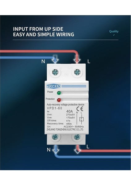 Tomzn 230V Dın Ray Otomatik Kendini Voltaj ve Voltaj Altında Koruyucu Cihaz Koruma Rölesi 40A (Yurt Dışından) modelleri