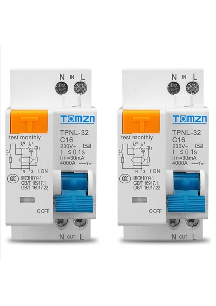 2x Tomzn Tpnl Dpnl 230V 1p+N Aşırı ve Kısa Akım Koruması ile Kalan Akım Devre Kesici Rcbo Mcb Tpnl 32A (Yurt Dışından)