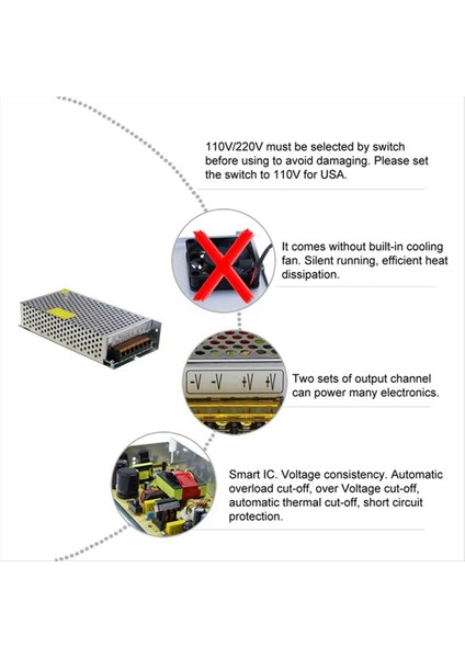 2x Dc 12V 15A 180W Güç Kaynak Transformatör Anahtarı Ac 110V / 220V - Dc 12V 20AMP Anahtarlama Adaptör Dönüştürücü LED (15A) (Yurt Dışından) modelleri