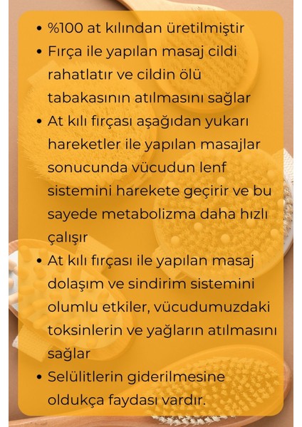 At Kılı Selülit Masaj Fırçası Peeling Fırça %100 Doğal Gerçek At Kılı
