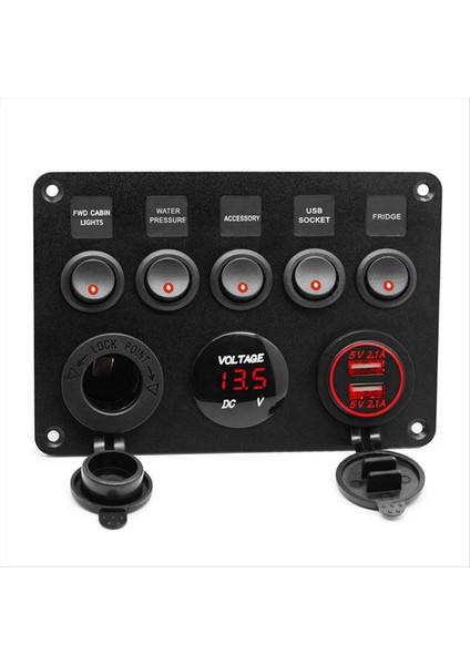 Tekne Anahtarı Panel Araç Anahtarı Panel Su Geçirmez Dijital Voltmetre Çift USB Port Outlet Kombinasyonu Deniz LED Rocker Yeşil (Yurt Dışından)