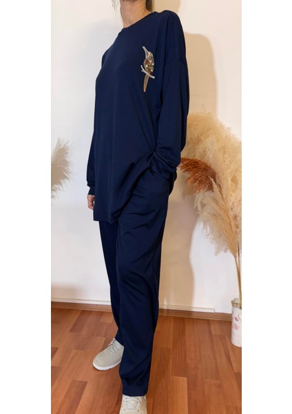 Büyük Beden Premium Kalite Kuş Işleme Detaylı Pantolonlu Kadın Ikili Takım fiyatları