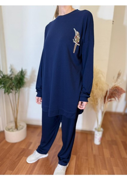 Büyük Beden Premium Kalite Kuş Işleme Detaylı Pantolonlu Kadın Ikili Takım fırsatları