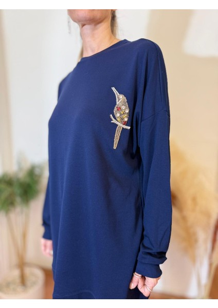 Büyük Beden Premium Kalite Kuş Işleme Detaylı Pantolonlu Kadın Ikili Takım indirimleri