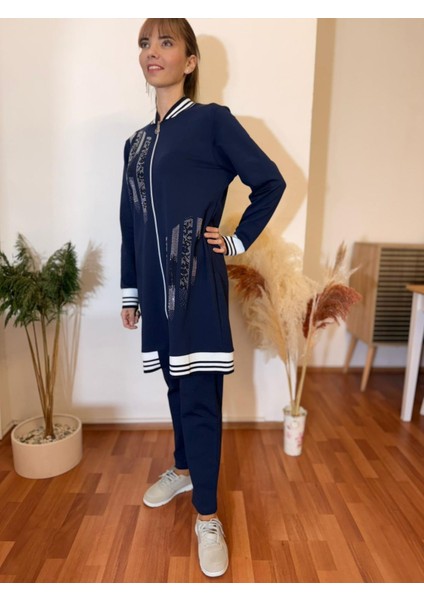 Premium Kalite Taşlı Oversize Tunik Pantolonlu Kadın Ikili Takım Eşofman Takım