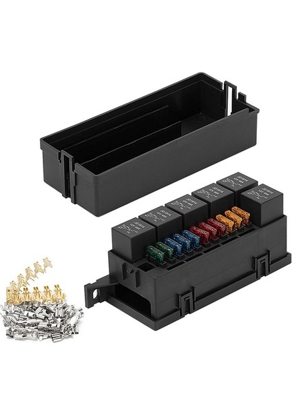 12V Otomotiv Araba Deniz Kamyonu Römork Teknesi Için 5 Pin Rölesi ve Sigortalar ile 12V Otomatik 11 Yolu Sigorta Röle Kutusu Bloğu (Yurt Dışından)