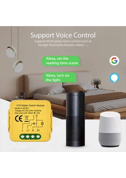 Matter Wifi Smart Switch Tuya Akıllı Ev Otomasyonu Röle Modülü Homekit Alexa Google Smart Life Için Çalışıyor 16A 1 Gang (Yurt Dışından)