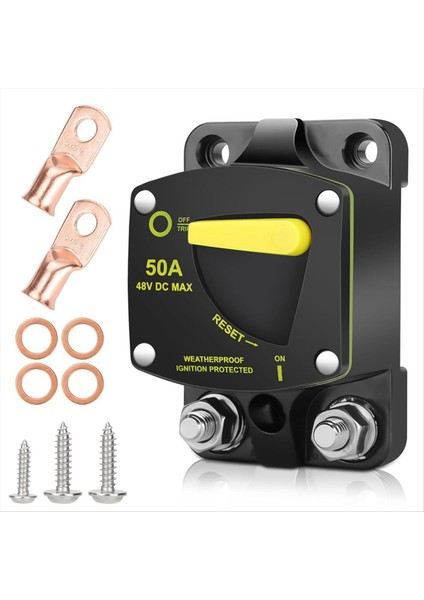 50AMP Devre Kesici W/manuel Sıfırlama Anahtarı Dc 12-48V Yüksek Amper W/wire Lugs Araba Ses Rv Marine Için Bakır Yıkayıcı (Yurt Dışından)