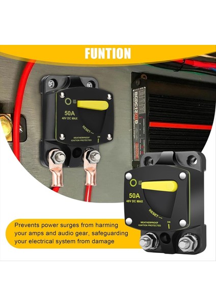 50AMP Devre Kesici W/manuel Sıfırlama Anahtarı Dc 12-48V Yüksek Amper W/wire Lugs Araba Ses Rv Marine Için Bakır Yıkayıcı (Yurt Dışından) indirimleri