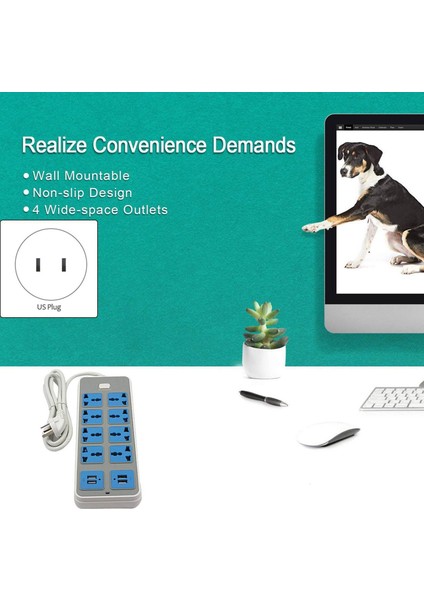 4 USB ve 8 Outlet Ports ile 2x Güç Şeridi Surge Koruyucusu 6 5 Feet Uzatma Kablosu 3000W 10A Home Dorm-Abd Fişi Için (Yurt Dışından) modelleri