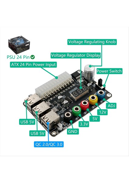 24PIN Atx Güç Kaynağı Breakout Tahtası Güç Modülü Adaptör Bağlayıcı Ayarlanabilir Voltaj Düğmesi 6 Bağlantı Noktası USB 2 0 (Yurt Dışından) fırsatları
