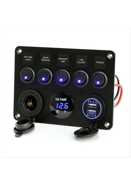 Tekne Anahtarı Panel Araç Anahtarı Panel Su Geçirmez Dijital Voltmetre Çift USB Port Outlet Kombinasyonu Deniz LED Rocker (Yurt Dışından)