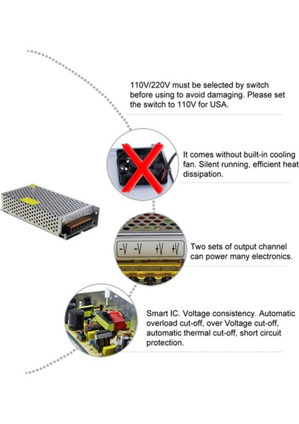 Dc 12V 15A 180W Güç Kaynağı Transformatör Anahtarı Ac 110V / 220V - Dc 12V 20AMP Anahtarlama Adaptör Dönüştürücü LED (15A) (Yurt Dışından) modelleri