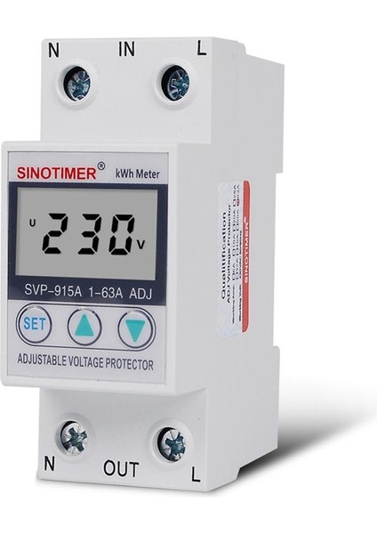 Sinotimer SVP-915A 63A Tek Fazlı Ayarlanabilir Akıllı Aşırı Gerilim Koruyucusu Ölçüm Gücü Ekranı (Yurt Dışından)